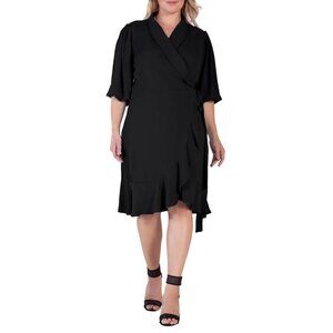 Standards & Practices Black Kylie Ruffle Midi Dress Tie Waist Ruffle Hem P4742